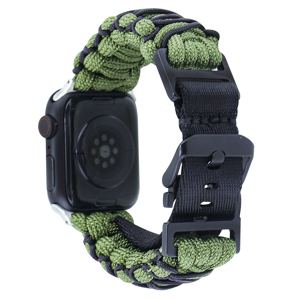 For Apple Watch Series 9 8 7 41mm / 6 5 4 SE (2023) SE (2022) SE 40mm / 3 2 1 38mm Double Layer Nylon Rope Watch Strap - Navy Blue + Army Green For Apple Watch Series 9 8 7 41mm / 6 5 4 SE (2023) SE (2022) SE 40mm / 3 2 1 38mm Double Layer Nylon Rope Watch Strap - Navy Blue + Army Green